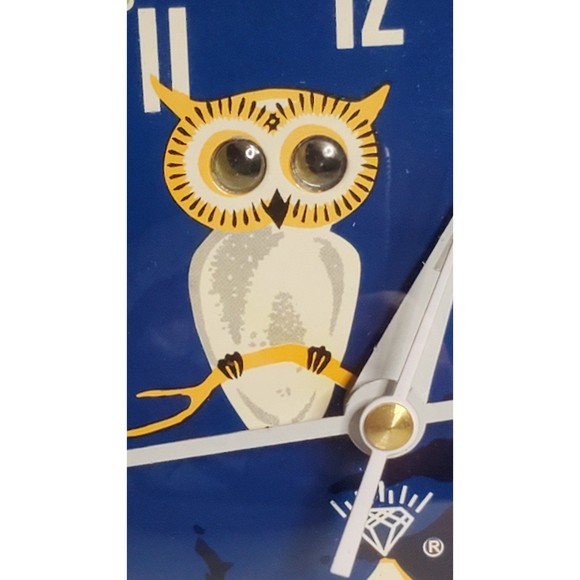 Diamond Owl Animated Wind-Up Alarm Clock Vintage UV Reactive - Picture 4 of 12